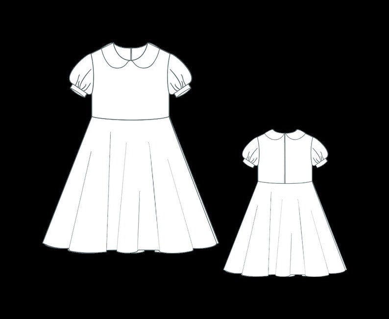 Puff Sleeve Circle Children's Dress Sewing Pattern, Puff Sleeve Girl's Dress Model, Girl's Dress Sewing Pattern, A4 A0 US,2-16 years