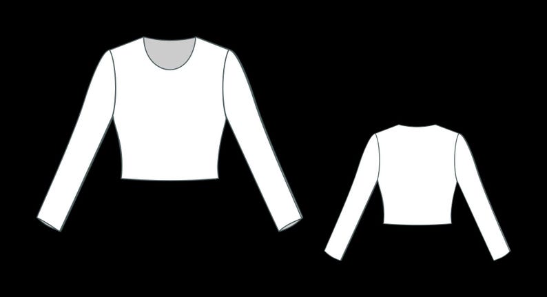 Simple Long Sleeve Crop Top Sewing Pattern:Fitted Knitwear (XS-4XL) (PDF Pattern)