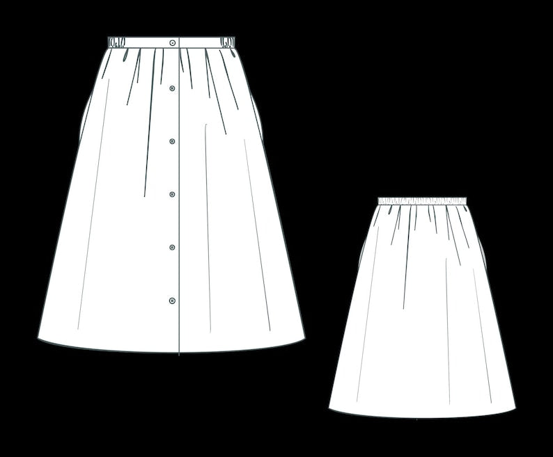 Cottagecore Button Down Midi Skirt Sewing Pattern(US 2-30) (PDF)