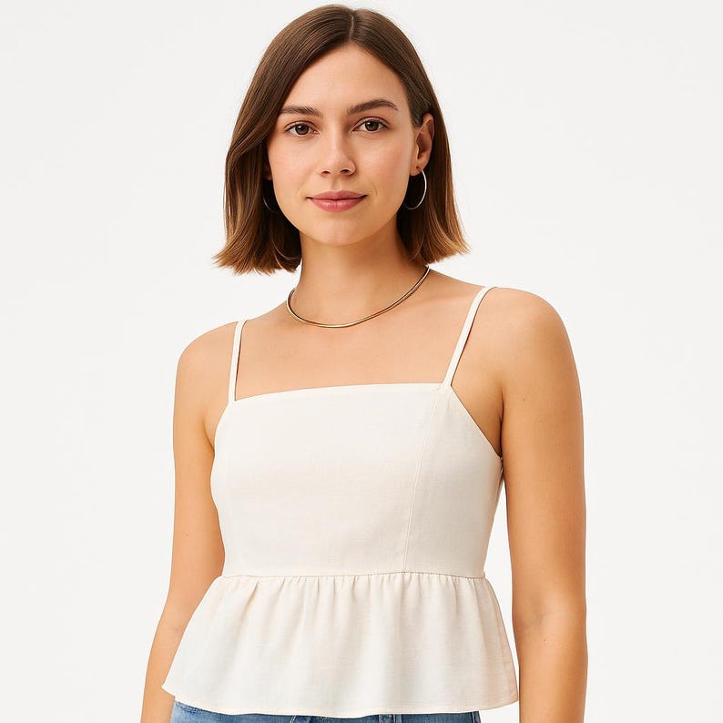 Linen Peplum Crop Top Sewing Pattern:Cottagecore Blouse (PDF Pattern, XS-4XL)