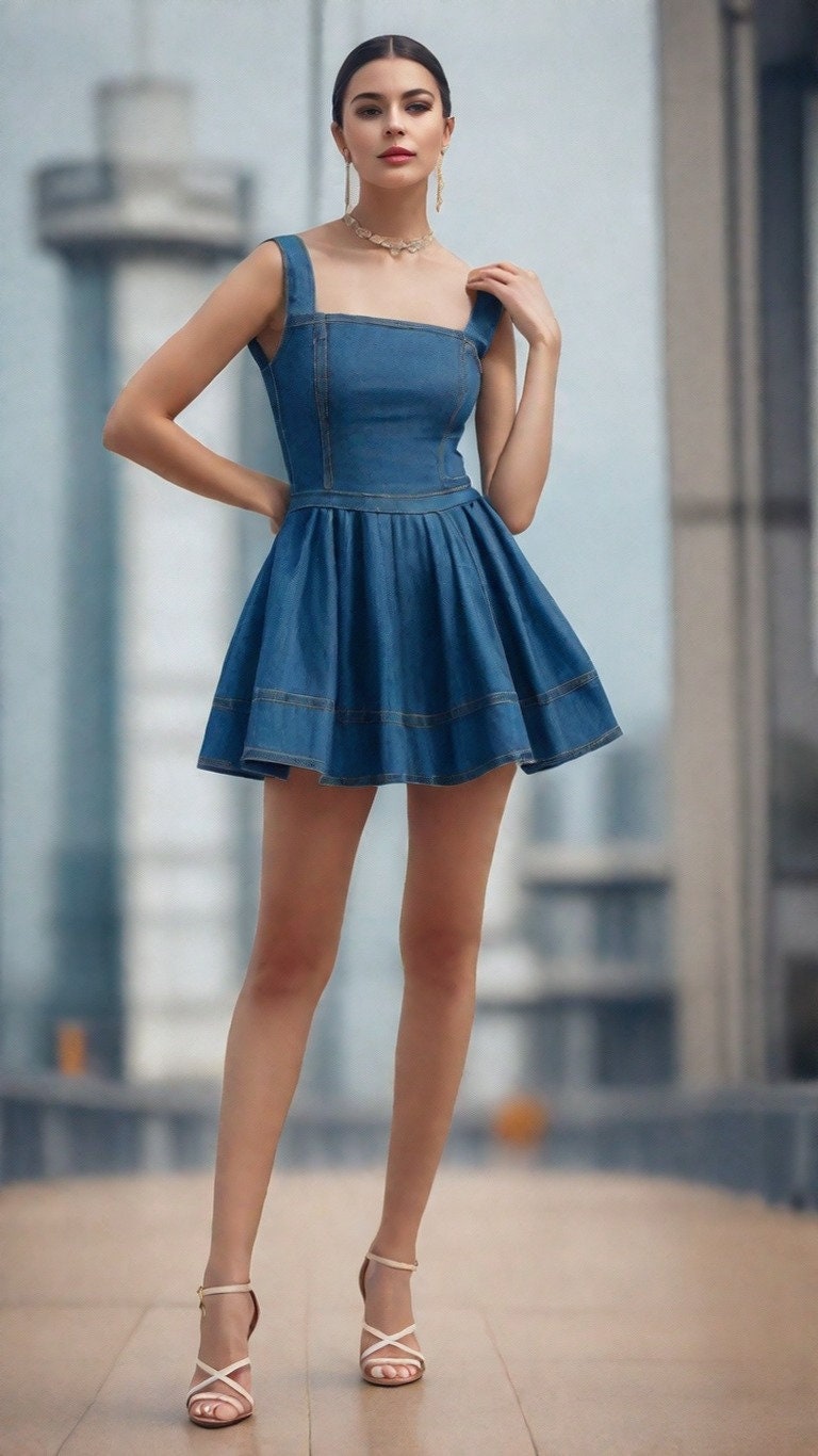 Women's Denim Mini Dress Sewing Pattern (US 2-30, XS-4XL) (A0-A4-US Letter)