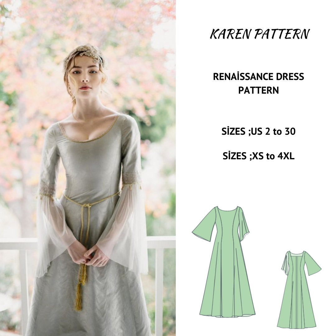Renaissance Dress Sewing Pattern: Medieval Cosplay, Elvish Gown (PDF Pattern)