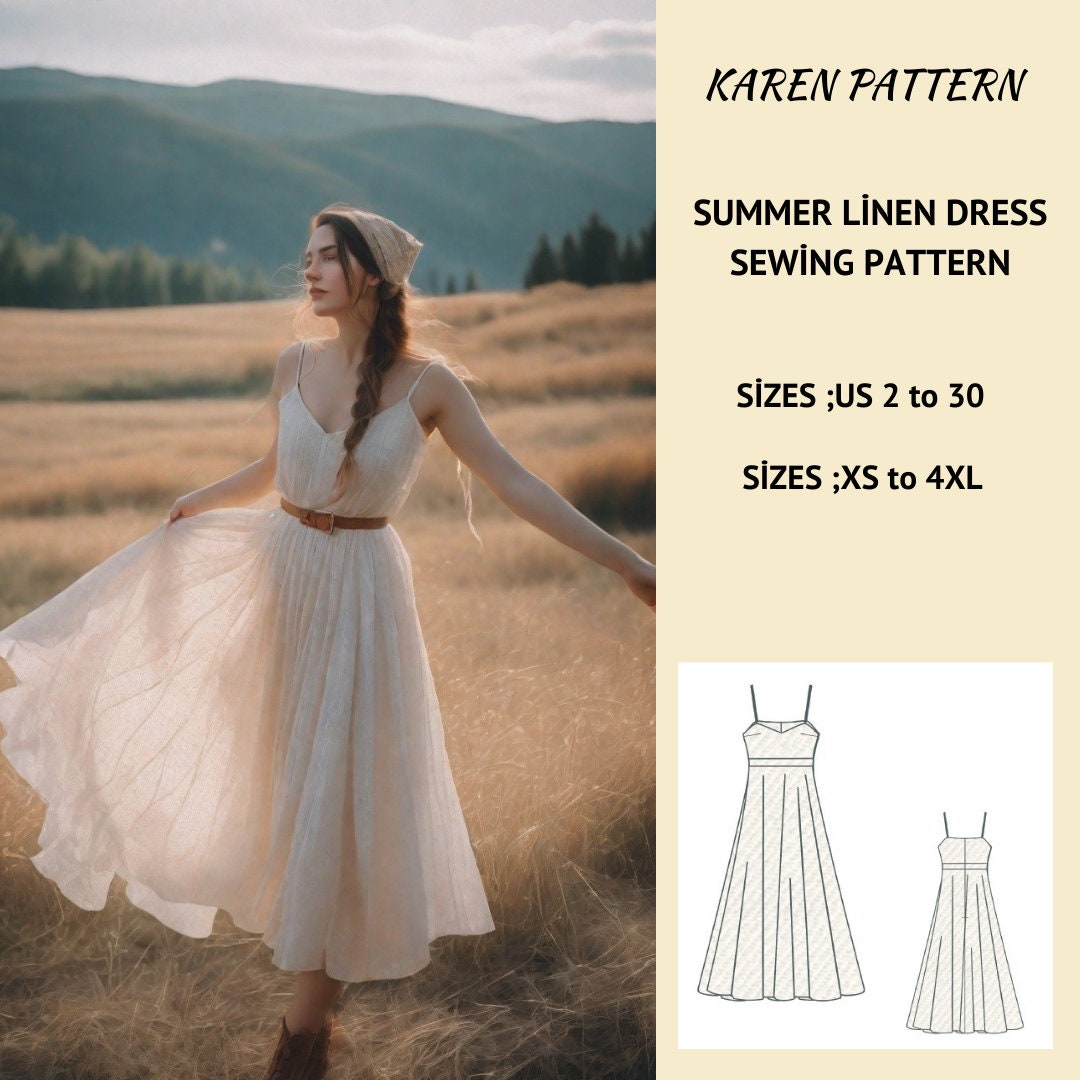 Summer Cottagecore Linen Dress Sewing Pattern (PDF)