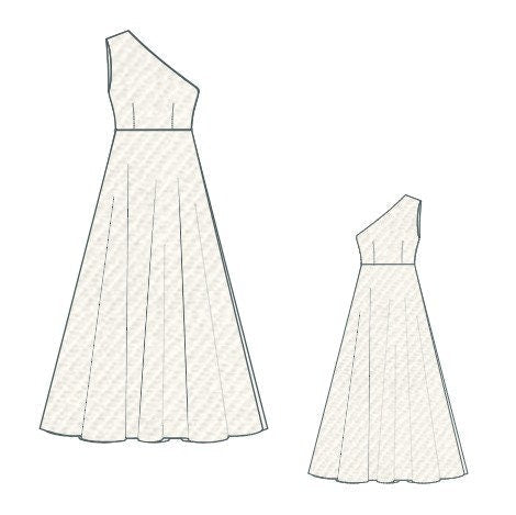 One Shoulder Wedding Dress Sewing Pattern:Bodycon Maxi Gown (XS-4XL) (Digital Download)