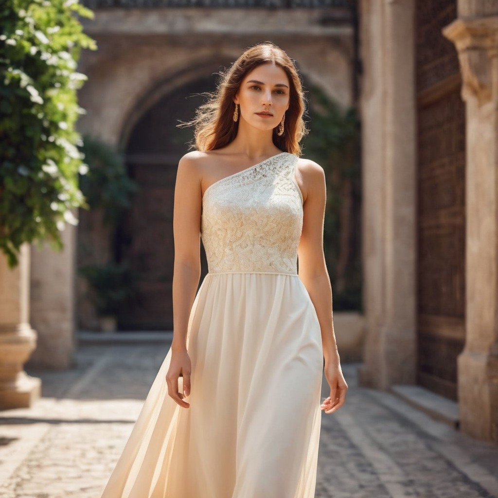 One Shoulder Wedding Dress Sewing Pattern:Bodycon Maxi Gown (XS-4XL) (Digital Download)