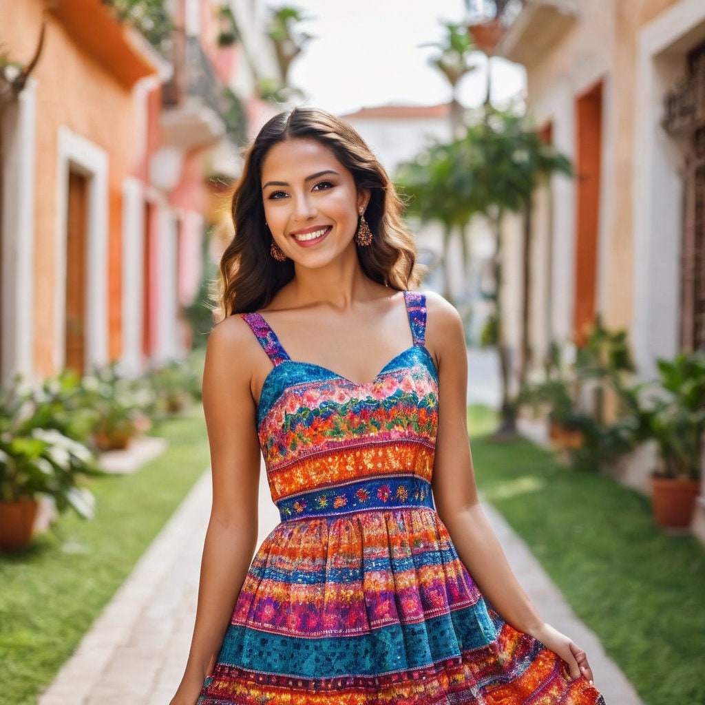 Mexican Fiesta Dress Sewing Pattern:Strappy A-Line Design (PDF Pattern)