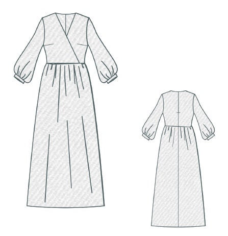 Linen Maxi Surplice Dress Sewing Pattern:Plus Size XS-4XL (Digital Download)