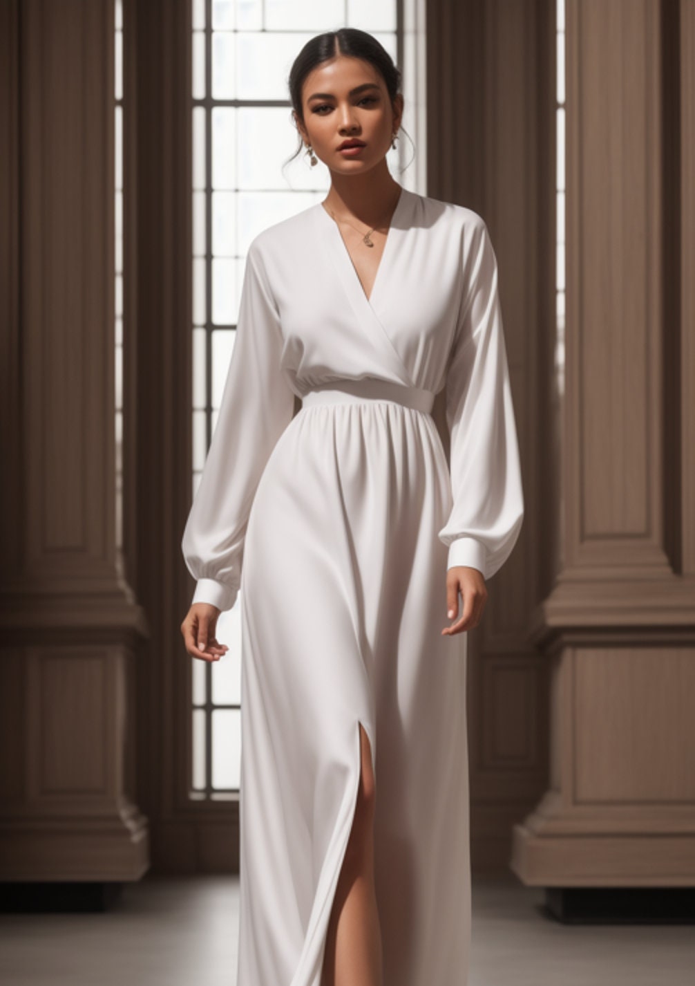 Linen Maxi Surplice Dress Sewing Pattern:Plus Size XS-4XL (Digital Download)