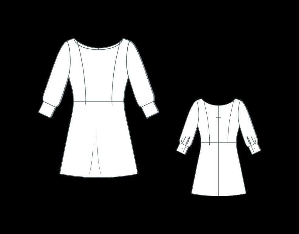 Boat Neck Linen Mini Dress Sewing Pattern (US 2-30, XS-4XL)(Digital Download)