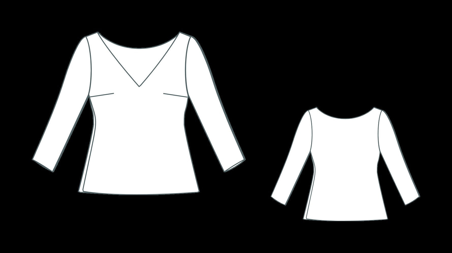 V Neck Blouse Sewing Model, Long Sleeve Blouse Top, Easy BlouseSewing Pattern, XS-4XL