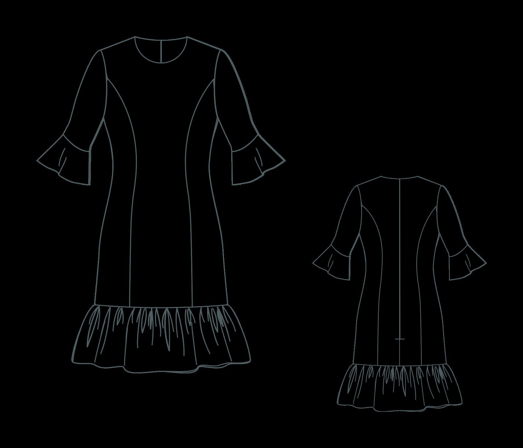 A-Line Mini Ruffle Dress Sewing Pattern:Evening Flounce Dress (US 2-30 &amp; XS-4XL) (Digital Download)
