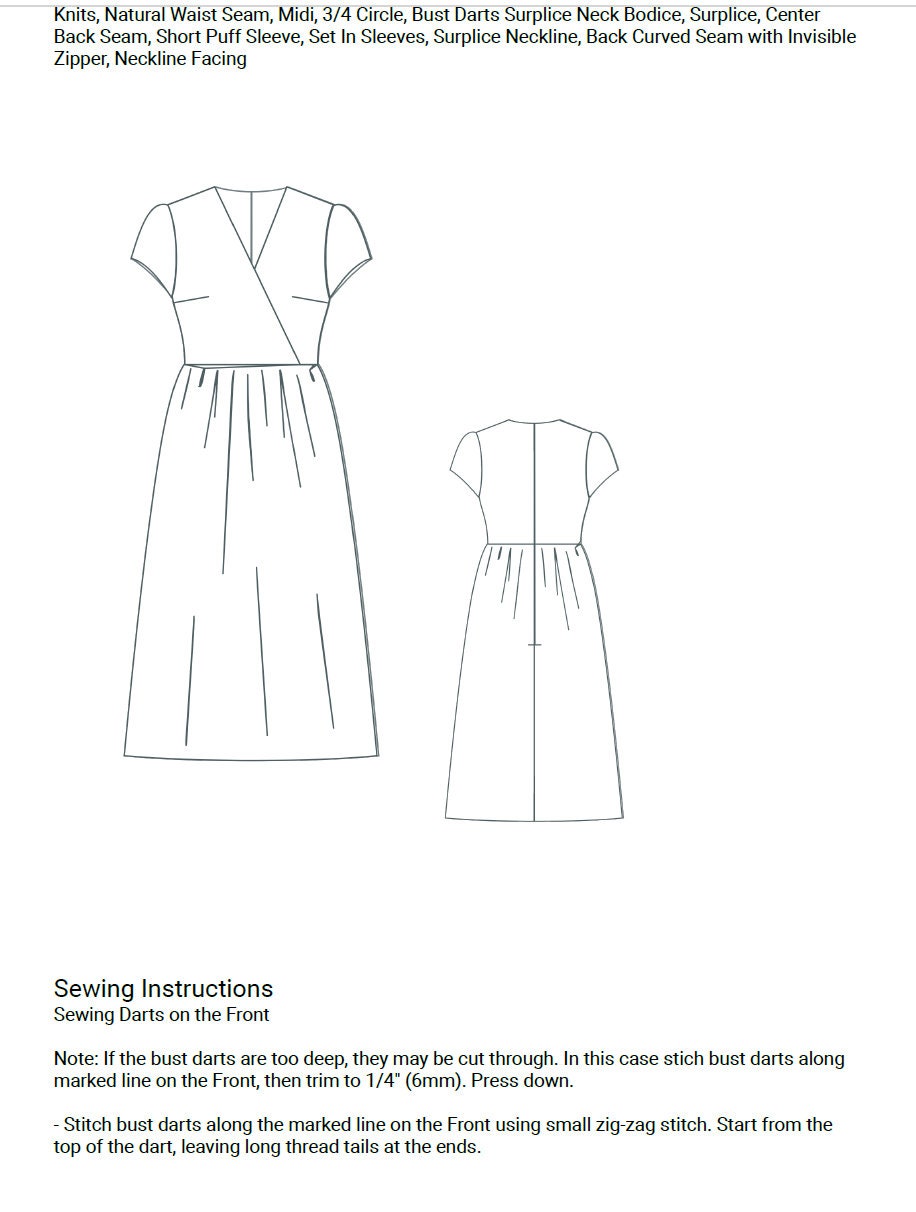 Surplice Neck Linen Midi Dress Sewing Pattern,Sundress Pattern,Spring Dress,Gathered Dress,Puff Sleeve Dress,Ladies size;XS to 4xl