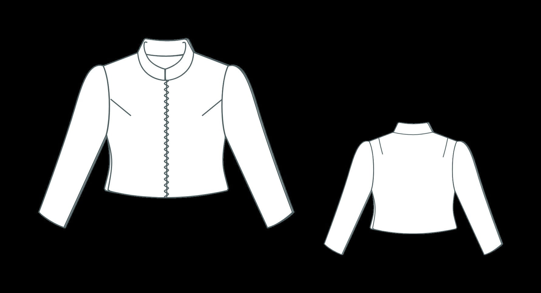 Mandarin Neck Front Zipper Jacket Sewing Pattern,Long Sleeve Crop Top,Women's Jacket,Zipper Jacket,Puff Sleeve Crop Top,XS-4XL