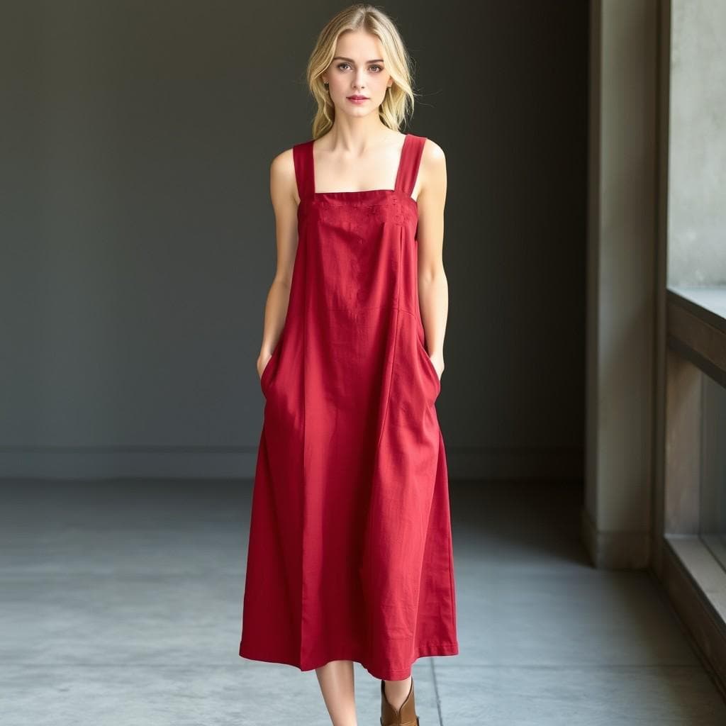 Trapeze Midi Pinafore Dress Sewing Pattern:Linen Overall (XS-4XL) (Digital Download)