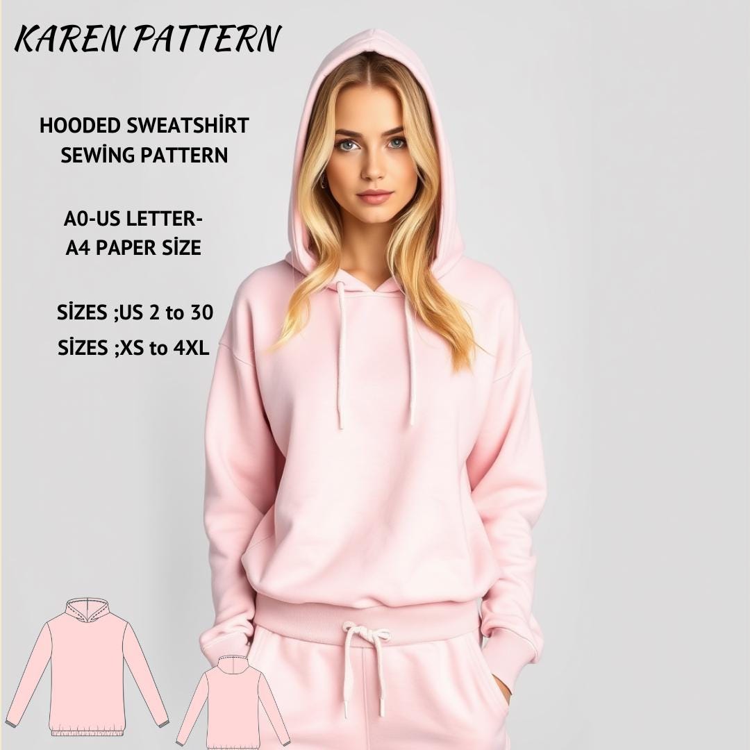 Hooded Sweatshirt Sewing Pattern:Women's Sweatsuit (US2-30) (Digital Download)