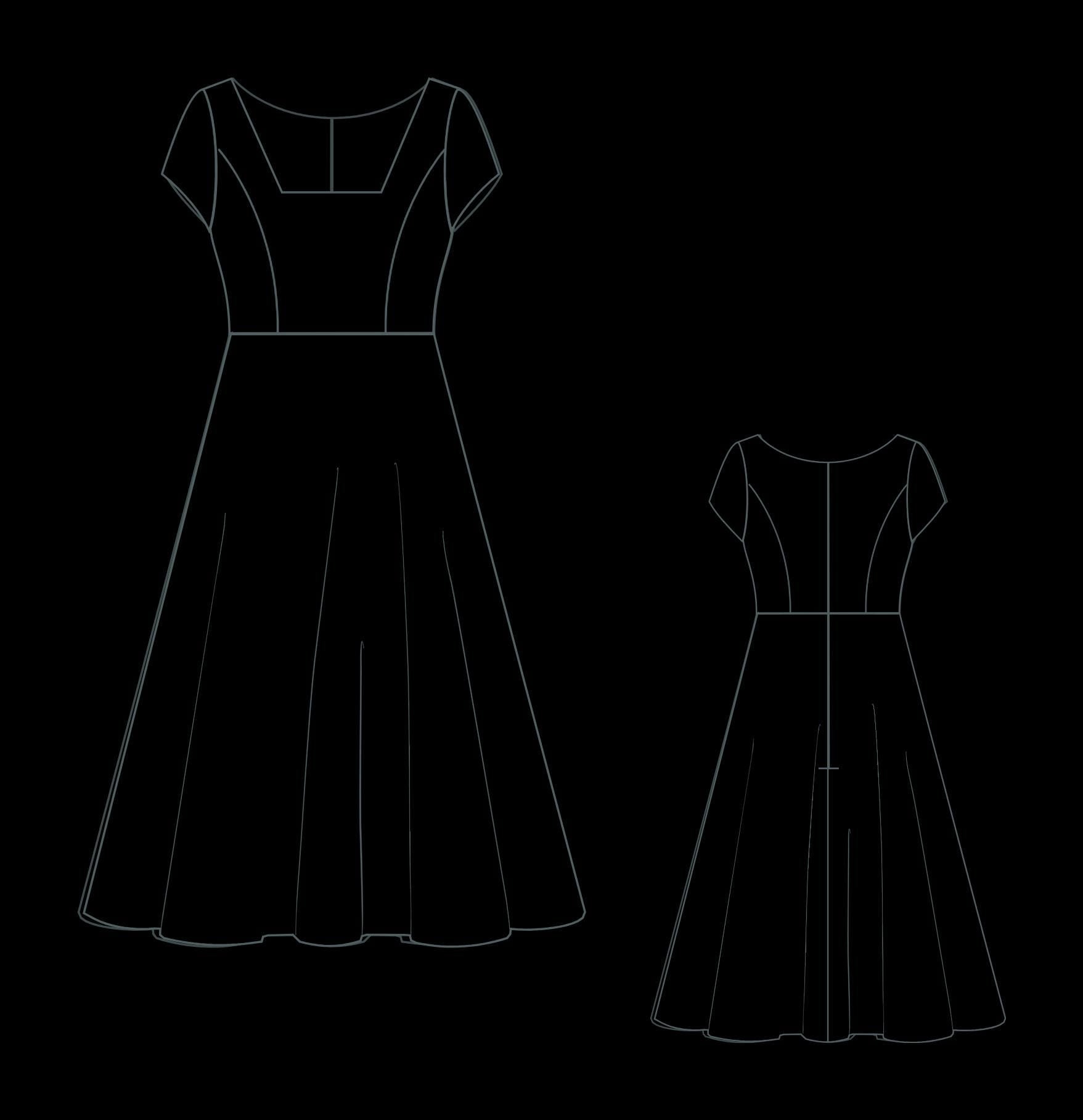 Square Neck Midi Dress Sewing Pattern, Easy Circle Dress (PDF)