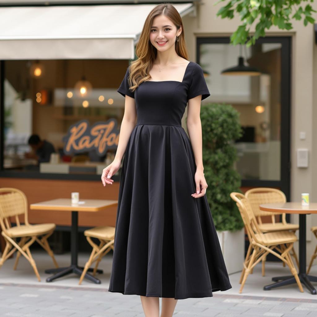 Square Neck Midi Dress Sewing Pattern, Easy Circle Dress (PDF)