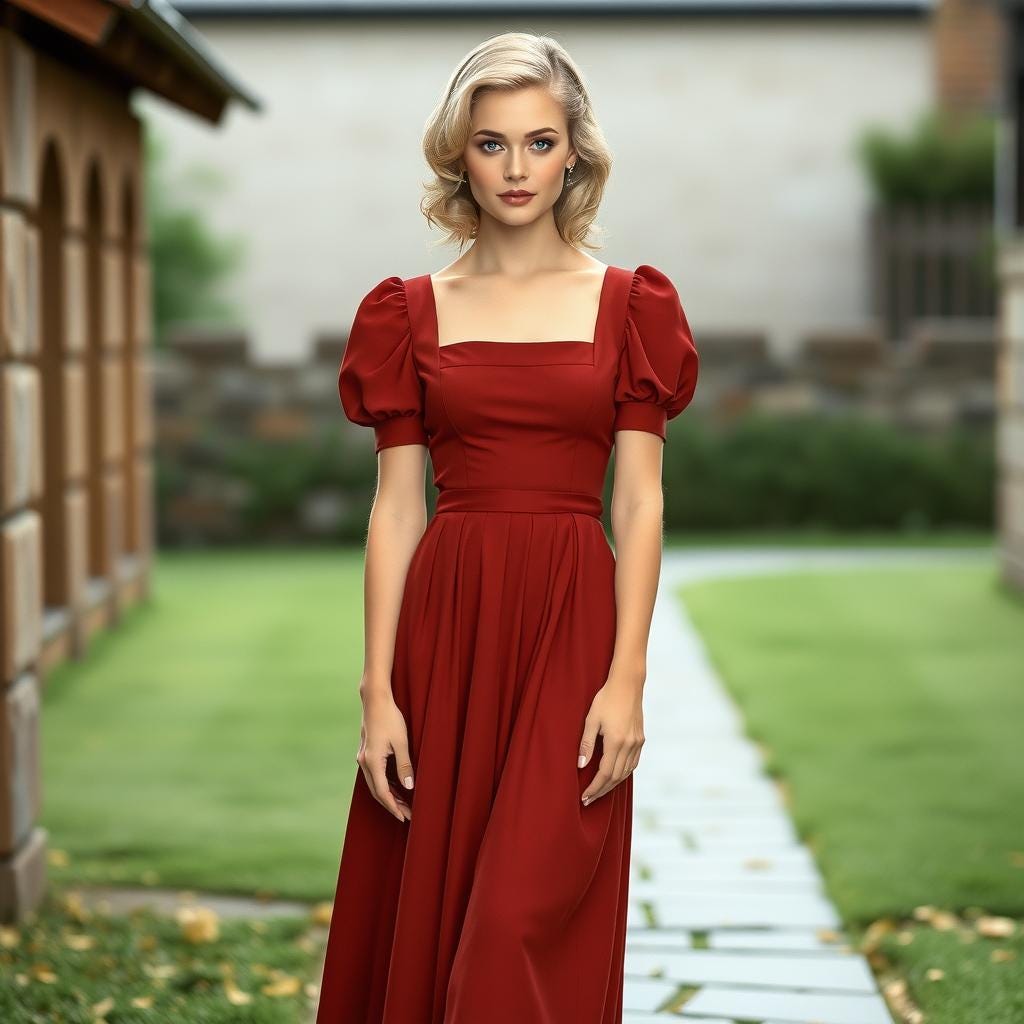 Vintage Square Neck Maxi Dress Sewing Pattern (PDF) XS-4XL