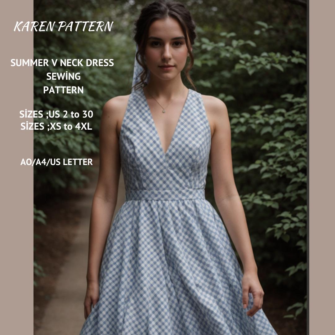Plunging V-Neck Dress Sewing Pattern, Prom, Bridesmaid (PDF Pattern)