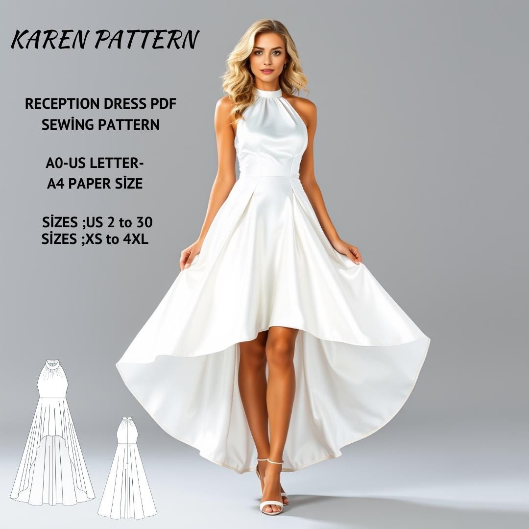 High-Low Dress Sewing Pattern: Prom, Cocktail, Evening Gown (XS-4XL) (Digital Download)