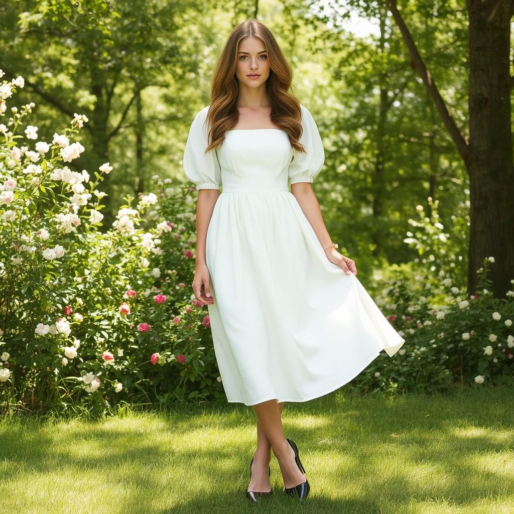 Linen Square Neck Midi Dress Sewing Pattern:Cottagecore Style (PDF Pattern)