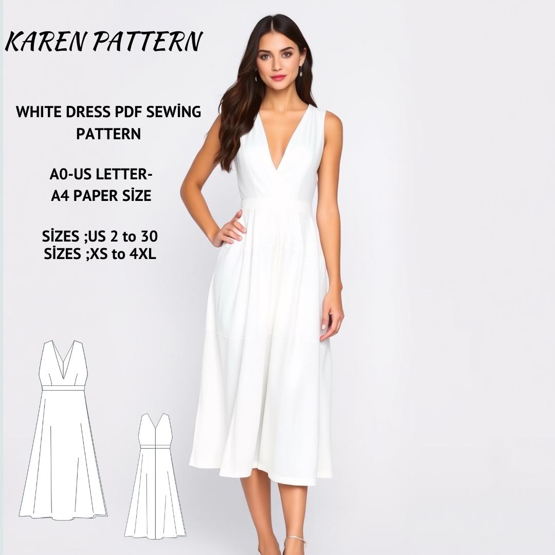 White Midi Dress Sewing Pattern:Elopement Wedding Dress (Digital Download)