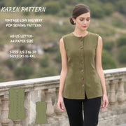 Vintage Women's Vest Sewing Pattern:Round Neck, Low Hig (PDF Pattern)