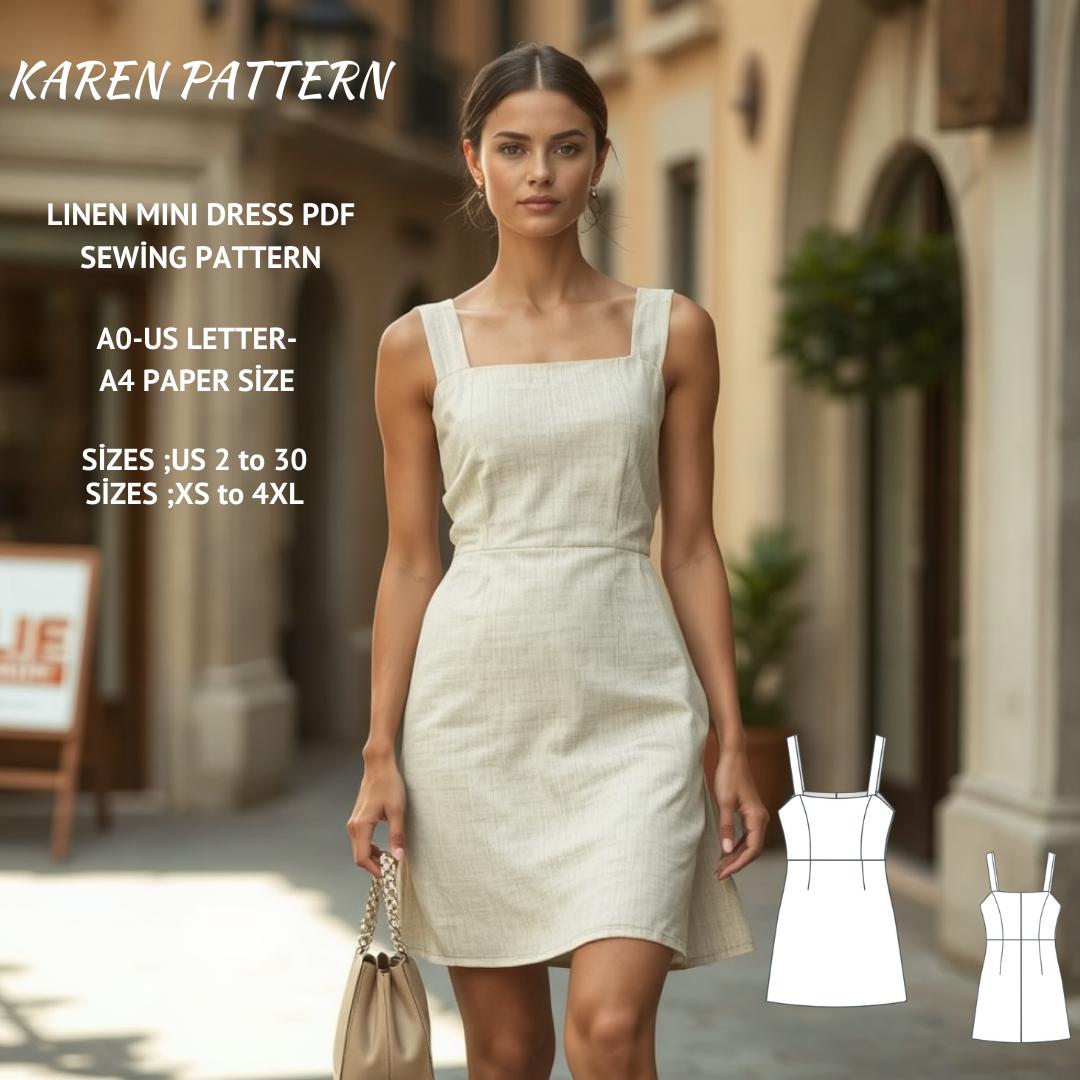 Linen A-Line Mini Dress Sewing Pattern(Digital Download)