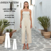 Linen Palazzo Jumpsuit Sewing Pattern:US Sizes 2-30 (PDF)