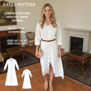 Linen Button Down Midi Dress Sewing Pattern(XS-4XL) (PDF Pattern)