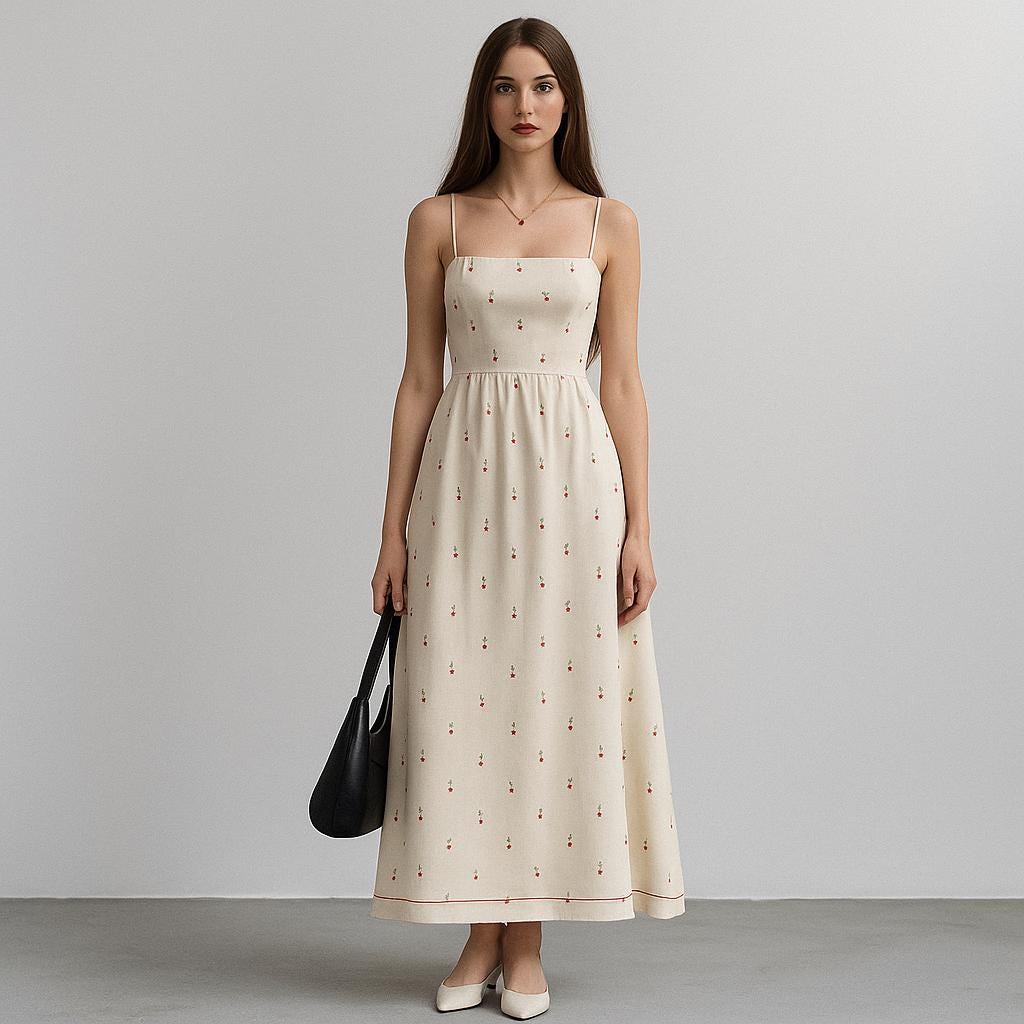 Floral Strappy Dress Pattern: Cottagecore Tea Length (A0-A4-Letter Sizes, US 2-30) (PDF Pattern)