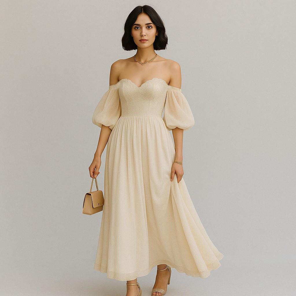 Off Shoulder Prom Dress Sewing Pattern: Tea Length, Circle Skirt (Digital Download XS-4XL)