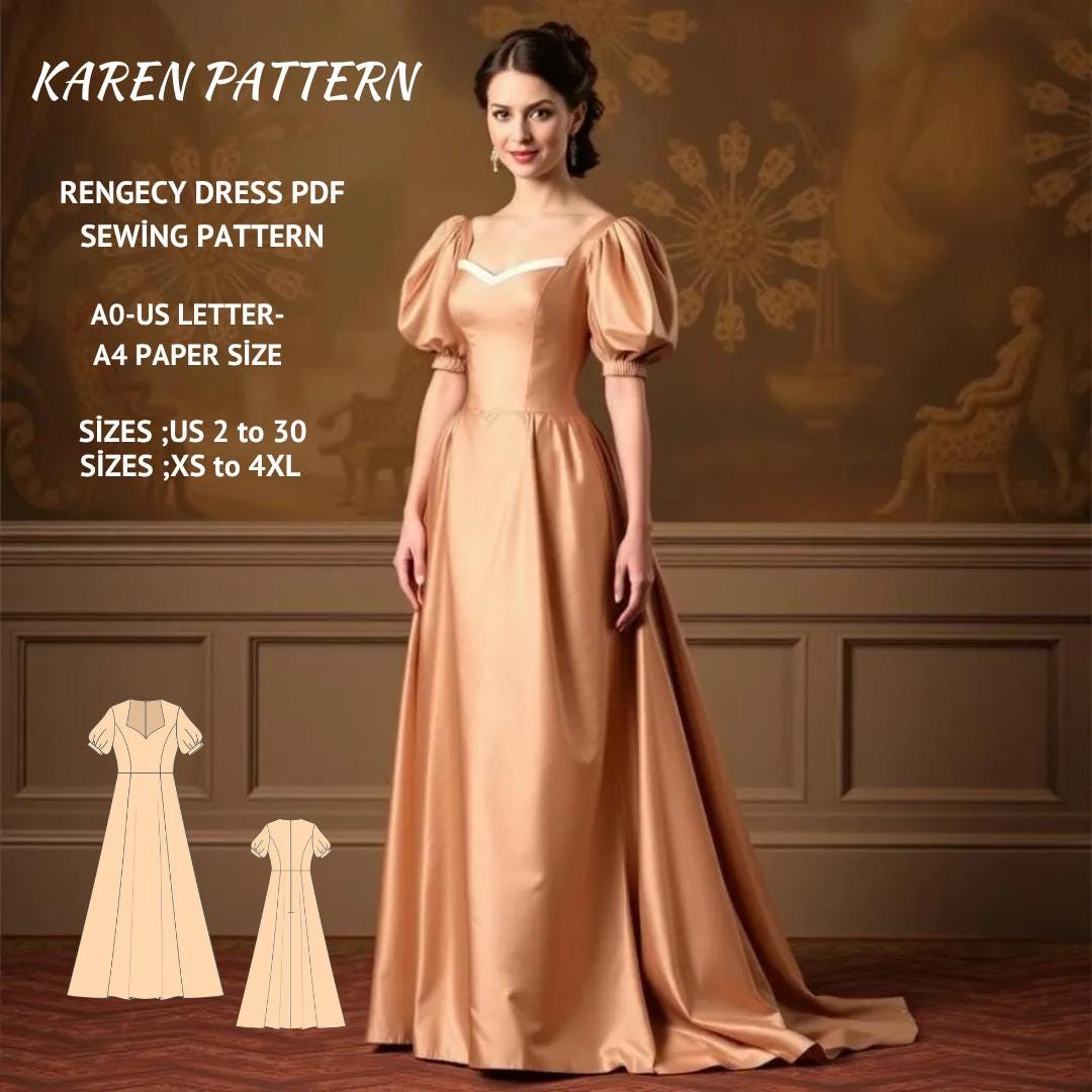 Regency Gown Sewing Pattern: Renaissance,Victorian, Elvish Dress (PDF Pattern, XS-4XL)