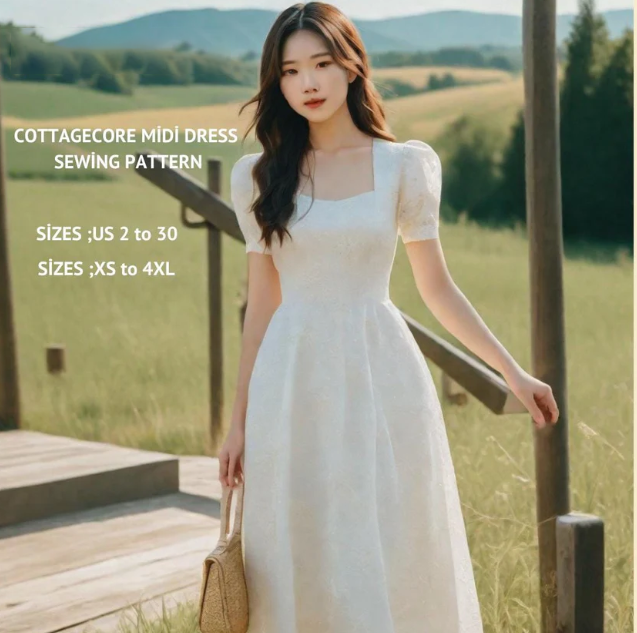 Cottagecore Dress Sewing Pattern:Maxi Flare Skirt, US 2-30 (PDF Pattern)