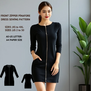 Front Zipper Pinafore Dress Sewing Pattern (XS-4XL)(Digital Download)