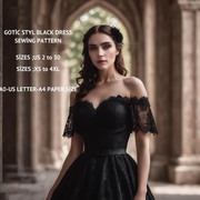 Gothic Off Shoulder Dress Sewing Pattern:XS-4XL (Digital Download)