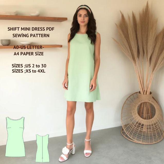 A-Line Shift Dress Sewing Pattern:Beginner Summer Cotton (XS-4XL) (Dig – illenai