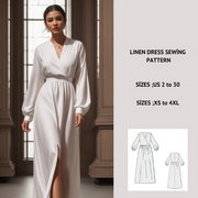 Linen Maxi Surplice Dress Sewing Pattern:Plus Size XS-4XL (Digital Download)